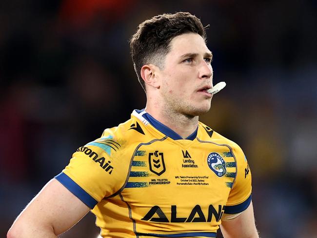 SYDNEY, AUSTRALIA - OCTOBER 02: Mitchell Moses of the Eels looks on during the 2022 NRL Grand Final match between the Penrith Panthers and the Parramatta Eels at Accor Stadium on October 02, 2022, in Sydney, Australia. (Photo by Cameron Spencer/Getty Images)