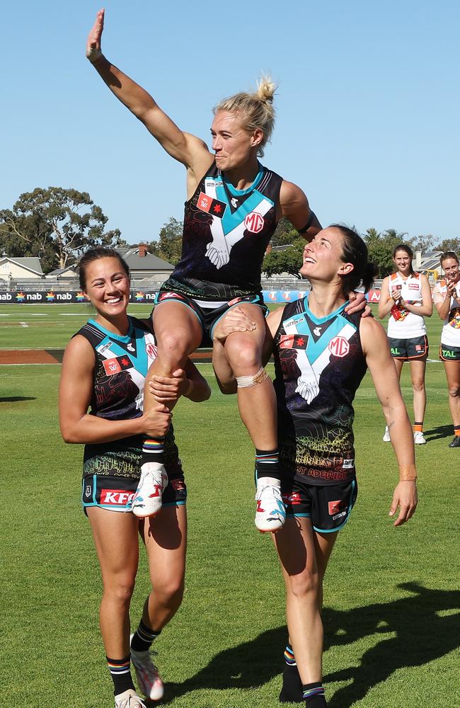 Port Adelaide sent Erin Phillips off in style. Picture: Sarah Reed/AFL Photos