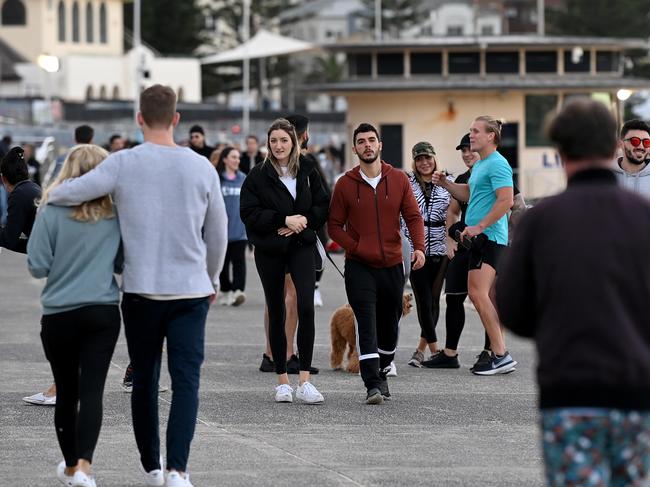 The scene at Bondi Beach on July 3, with hoards of people out exercising. Bondi is at the centre of a mass Covid outbreak that has resulted in a citywide lockdown, which is current until July 9. Picture: NCA NewsWire/Bianca De Marchi