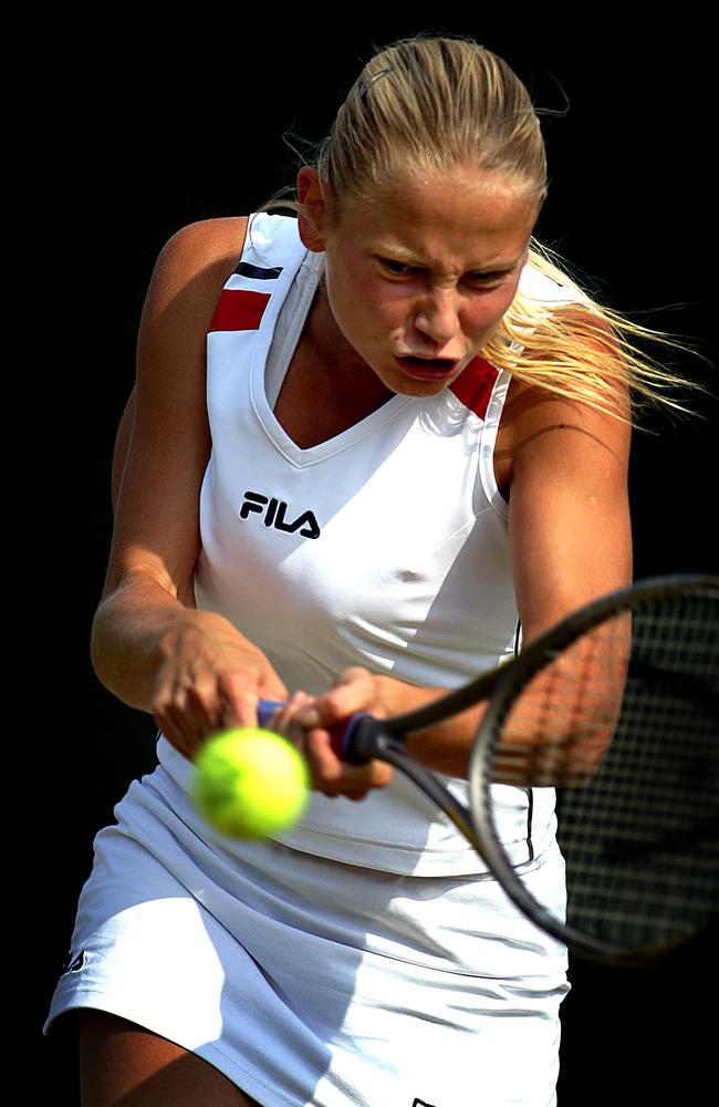 Jelena Dokic in action at Wimbledon.