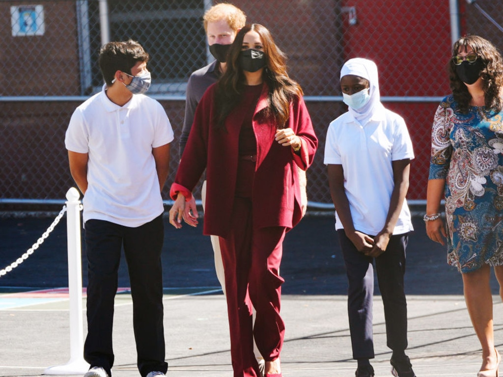 Meghan Markle and Prince Harry visit P.S. 123 in Harlem on September 24, 2021 in New York City.