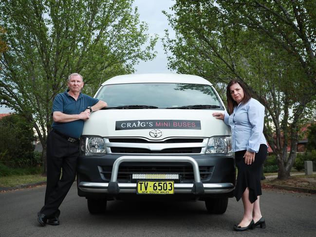 4/9/20: Craig and Marie Hartley at their home at Castle Hill. Craig and Marie's bus company has been hammered by the pandemic. The business is near dead, no one is travelling and booking. He can't even sell the busses.