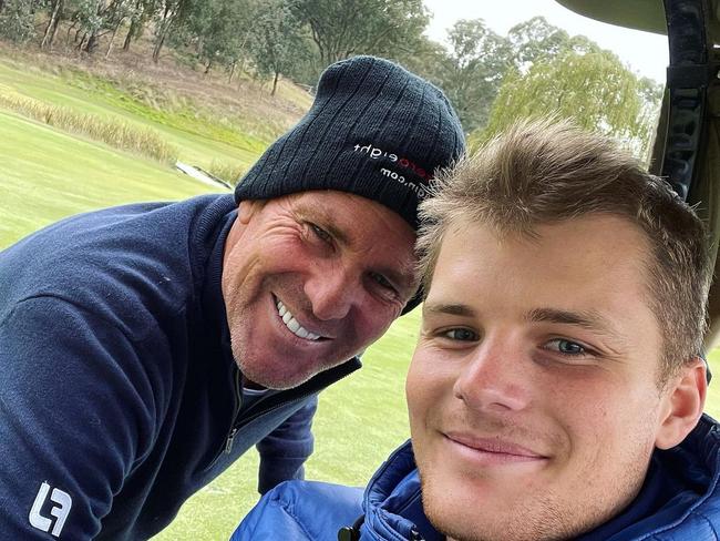 Jackson Warne and his father Shane Warne, in an image posted on Jackson's social media. Source: https://www.instagram.com/p/CN9fvTIlaqb/