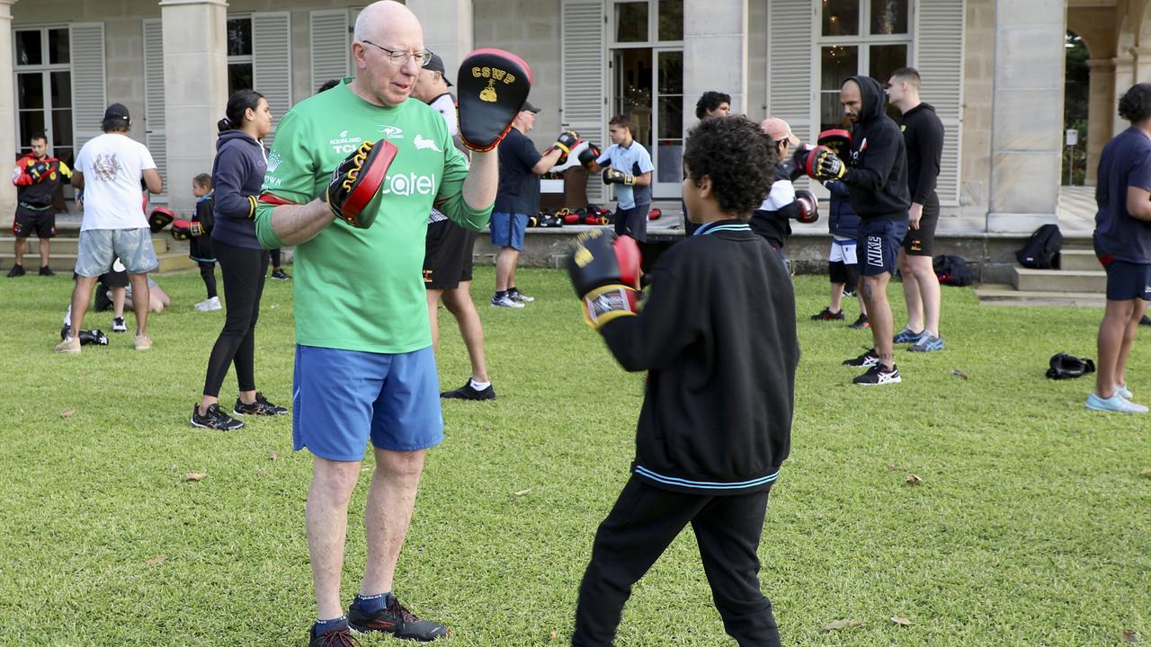 Governor-General David Hurley hosts a training session and breakfast for the Tribal Warrior Boxing Group, a mentoring program for young indigenous people, at Admiralty House in November 2021.