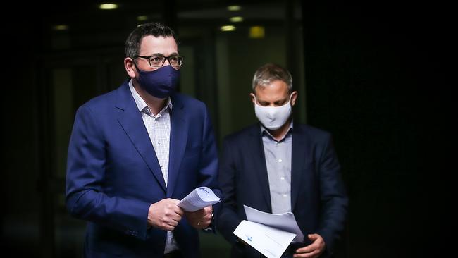 Premier Daniel Andrews and Victorian Chief Health Officer Brett Sutton. Picture: Ian Currie