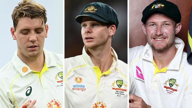 Cameron Green, Steve Smith and Cameron Bancroft.