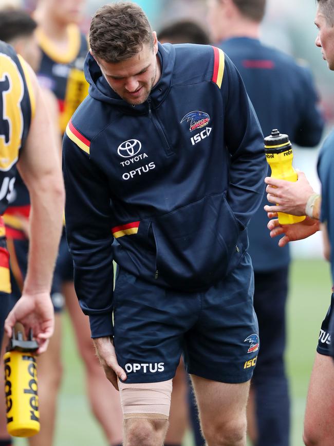 Brad Crouch suffered a hamstring injury against the Bombers. Picture: Sarah Reed