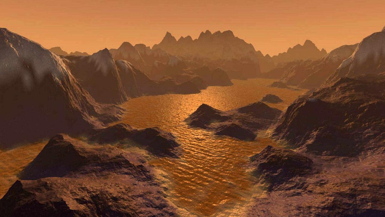 An artist's illustration of what the surface of Saturn's largest moon Titan could look like.