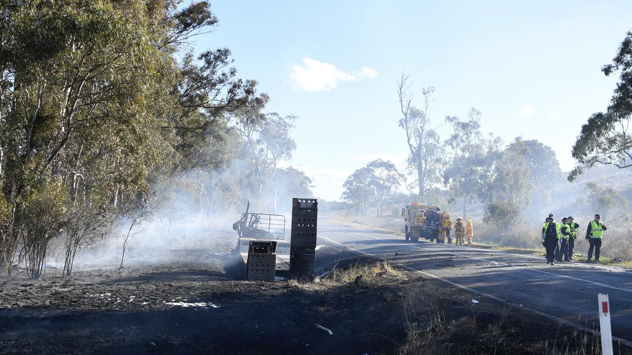 A woman has died after the car she was travelling in collided with a truck carrying fuel about 1pm on Sunday, August 6, 2023.