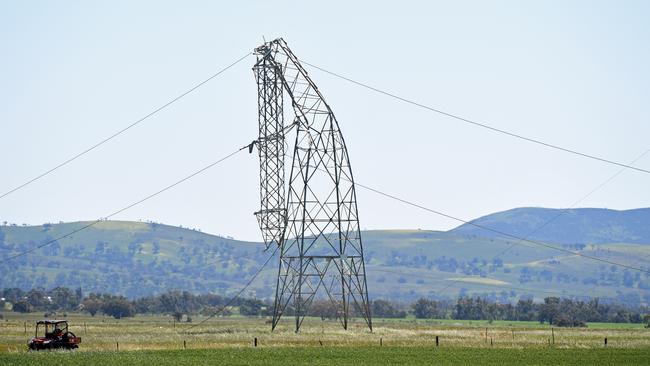 One of the electricity towers hit by a tornado near Melrose, the SA’s Mid North.