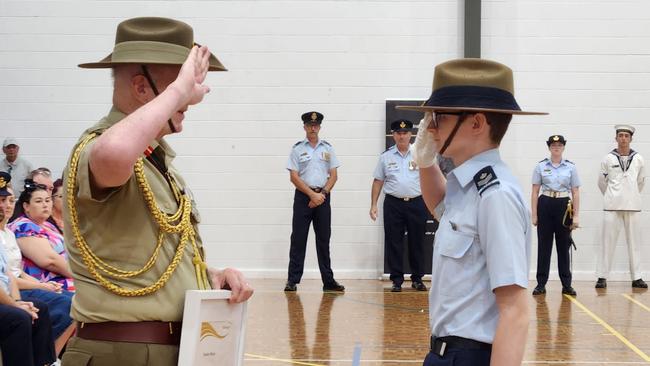 Sir Peter Cosgrove inspects the tri-force cadets in Darwin. Picture: Darcy Fitzgerald