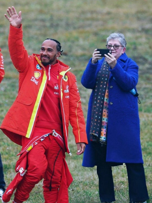 Lewis Hamilton's mum takes a photo of his first day on track with Ferrari.