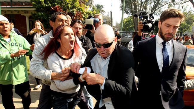 Fury ... Family and friends of Lynette Daley scream at Attwater. Picture: Nathan Edwards