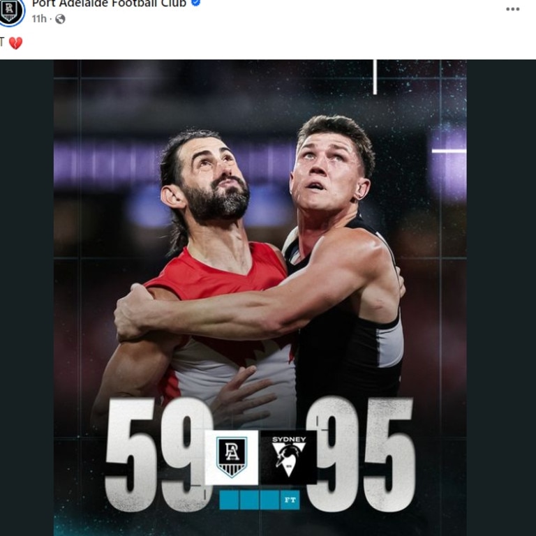 Port’s Instagram post after preliminary final loss against the Sydney Swans. Picture: Facebook / @Port Adelaide Football Club