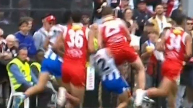 Jimmy Webster clashes with Jy Simpkin. Picture: Channel 9