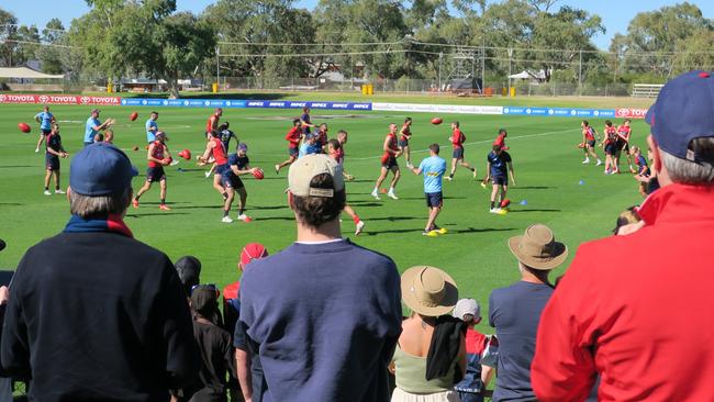 Fans flocked to see the Melbourne Demons train on Saturday at Traeger Park.