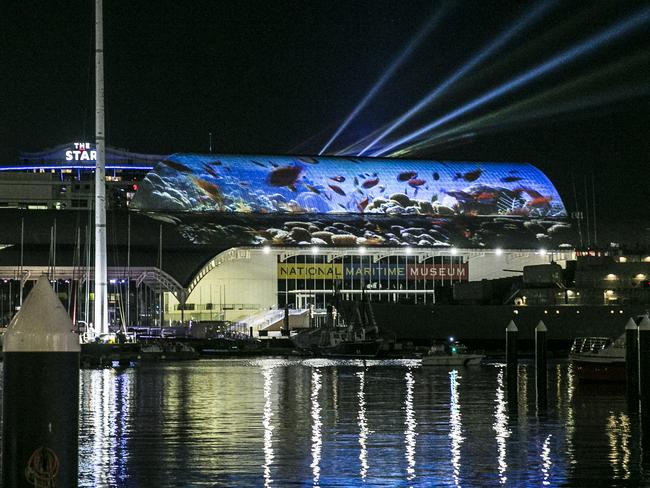 Catch the light rail to get to Darling Habour to see the projection on the Australian National Maritime Museum. Picture: Dylan Robinson