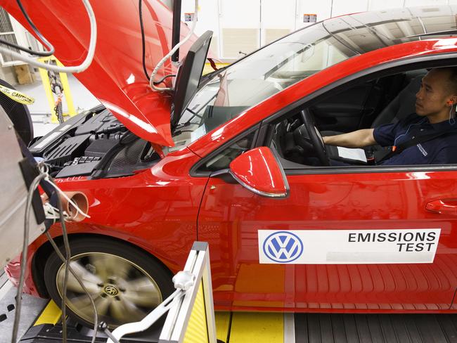 Emissions testing on a VW Golf in California in 2016, after the dieselgate scandal broke. Picture: Patrick T. Fallon/Bloomberg