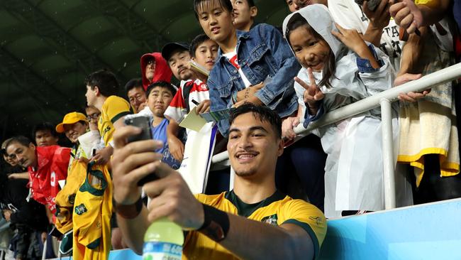 Wallabies teenager Jordan Petaia has been shuffled into the starting outside centre position. Picture: Getty