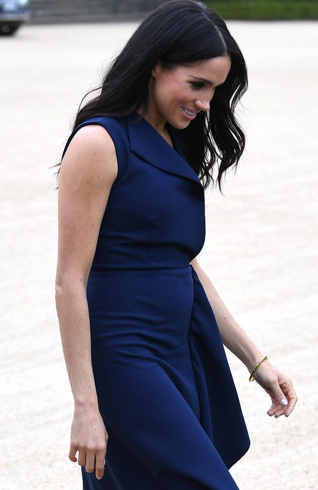 More navy! Meghan Markle at Government House in Melbourne, wearing Dion Lee. Picture: AAP