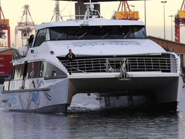 Port Phillip Ferries have a free ferry day on June 10,which runs from Werribee Sth to Docklands .Pictured the Ferry arriving at DocklandsPicture: Mark Wilson