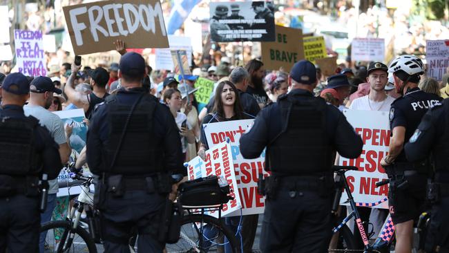 The Freedom Rally in the Brisbane CBD on Saturday. Picture: Annette Dew