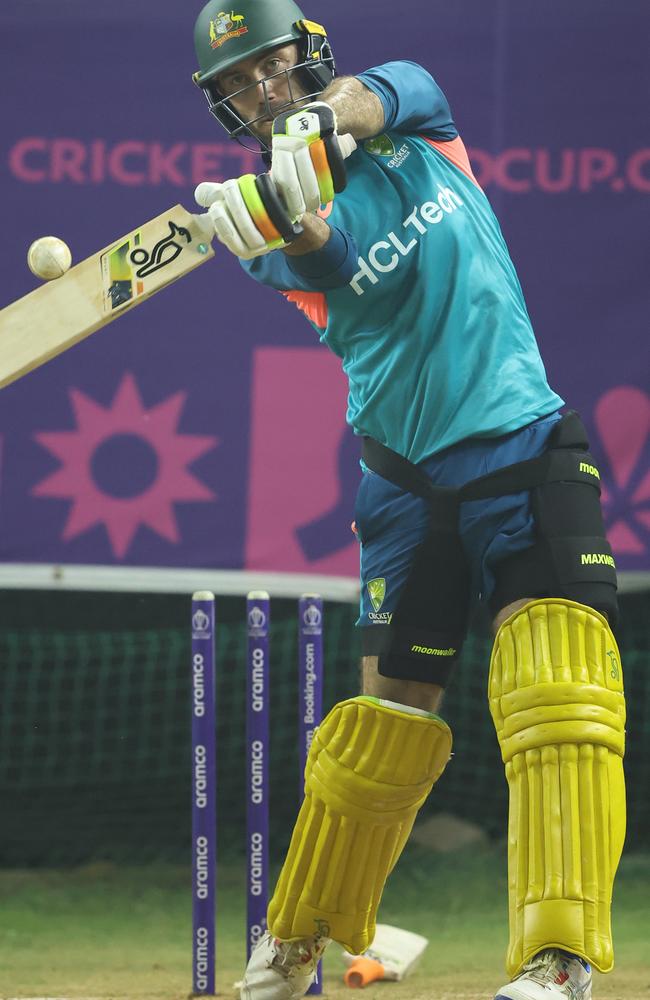 Glenn Maxwell faced slow bowling in the nets at Narendra Modi Stadium. Picture: Getty Images