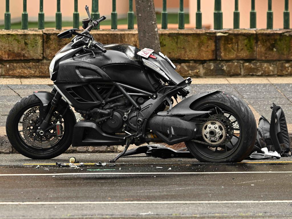 Scene of a fatal motorcycle accident on Queen St, Brisbane in January. Motorbikes are overrepresented deaths. Picture: Lyndon Mechielsen/Courier Mail