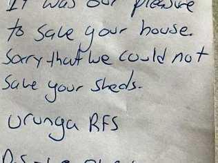 Fire fighter Kale Hardie-Porter wrote this note after saving a house in Urunga.