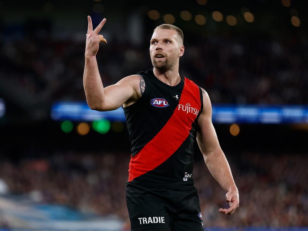 MELBOURNE, AUSTRALIA – JUNE 09: Jake Stringer of the Bombers celebrates a goal during the 2024 AFL Round 13 match between the Essendon Bombers and the Carlton Blues at The Melbourne Cricket Ground on June 09, 2024 in Melbourne, Australia. (Photo by Michael Willson/AFL Photos via Getty Images)