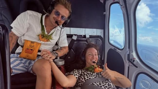 Isabelle Silbery, with her husband Alex Richards, was flown to Fiji after a horse riding accident on a remote island. Picture: Supplied/Instagram