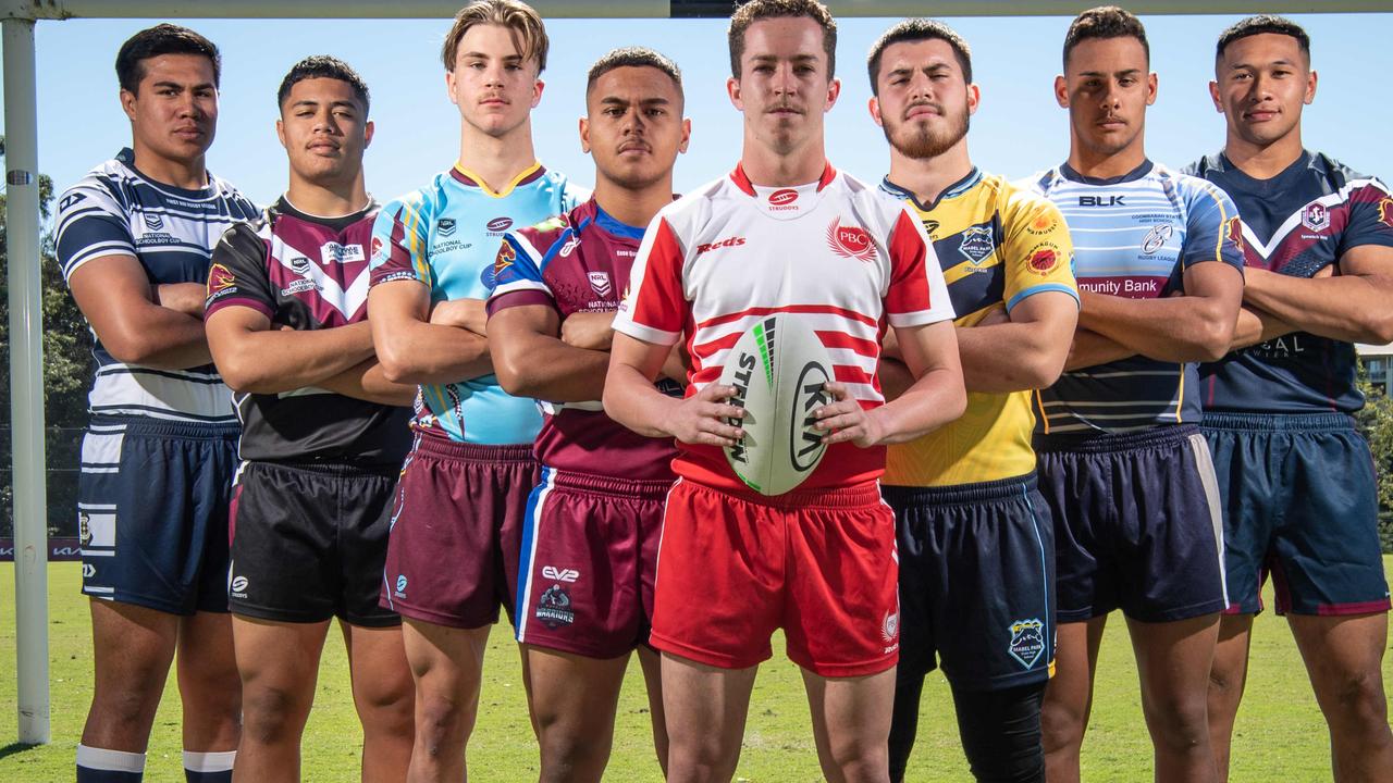 17-05-2021 Launch of the Langer Cup schoolboy competition at the Brisbane Broncos complex in Red Hill. Xavier VaÃa, St MaryÃs college Toowoomba, Chris Faagutu, Marsden SHS, Blake Mozer, Keebra Park SHS, Tyrell Waaka-Rhind, Wavell SHS, Tom Weaver, Palm Beach Currumbin SHS, Mustafa Kaya, Mable Park SHS, Tim Sielaff-Burns, Coombabah SHS and Kulikefu Finefeuiaki, Ipswich SHS. PICTURE: Brad Fleet