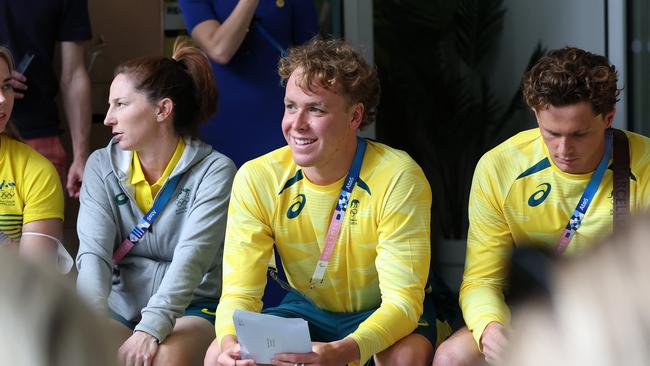 Sam Short and the Australian swim team arrive at the Olympic Village in Paris ahead of the 2024 Paris Olympics. Pics Adam Head