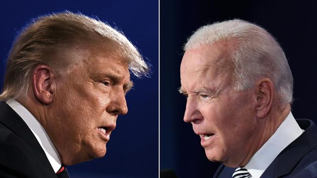 Donald Trump and Joe Biden went head to head in a rancorous and chaotic first election debate. Picture: AFP