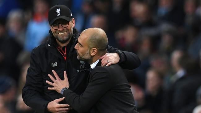 Klopp and Guardiola prepare to dance once more. Photo: AFP Photo / Paul Ellis