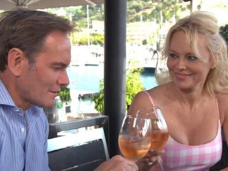 Pamela Anderson is interviewed by Liam Bartlett at her new home in the south of France. Picture: 60 Minutes/Nine Network