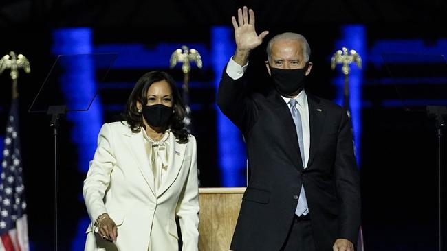 Joe Biden and vice-president-elect Kamala Harris in Wilmington, Delaware, on Sunday. Picture: AFP