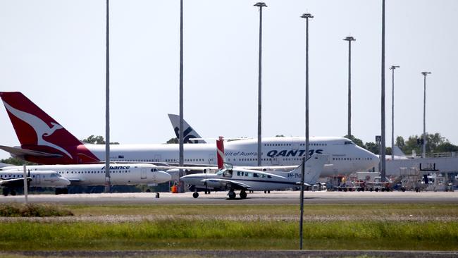 A Qantas plane which made an emergency landing at Cairns airport en route from Tokyo to Sydney PICTURE: ANNA ROGERS