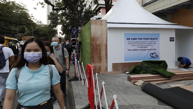 A quarantine area for people with symptoms of the new virus outside a private hospital in Manila, Philippines on Friday.