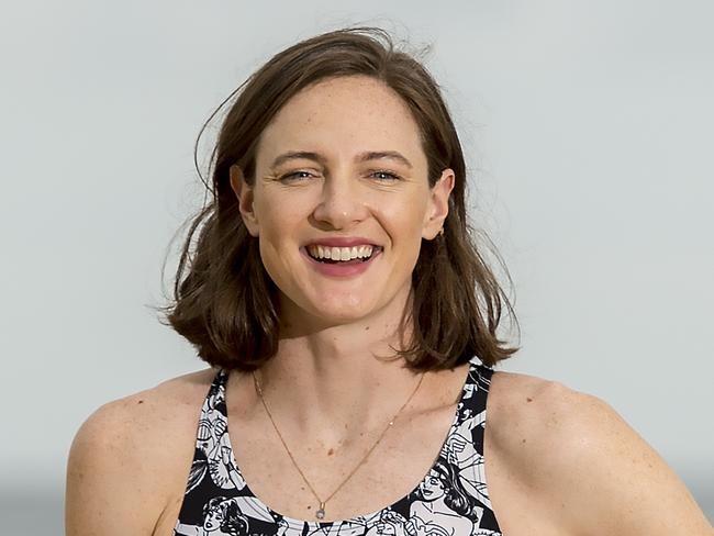 MANLY DAILY/AAP. Olympic swimming champion Cate Campbell poses for a photograph for the Can Too Foundation, at Manly on Thursday, 6 February, 2020. Olympian Cate Campbell is supporting Can Too initiative too encourage people to get involved in Open Water swimming and simultaneously raises money for cancer research. (AAP IMAGE / Troy Snook)