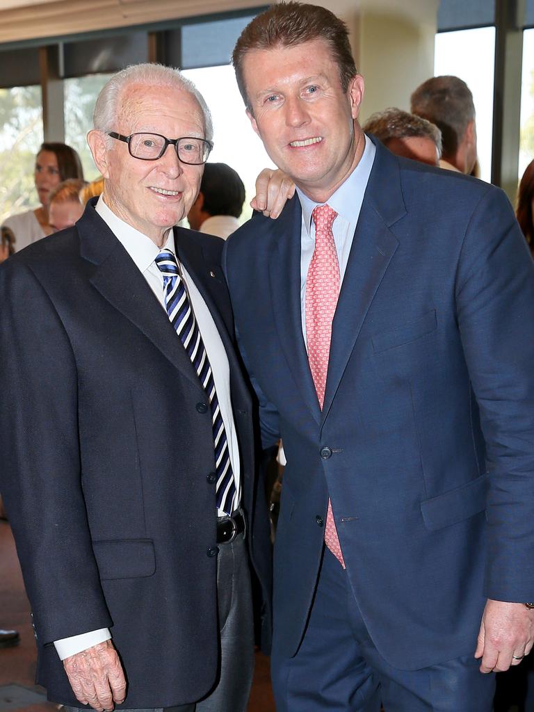 Brian Henderson with current Nine News presenter Peter Overton in 2016. Picture: Troy Snook