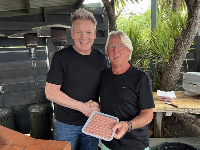 Celebrity chef Gordon Ramsey with Lorne Aquatic and Angling Club vice commodore Ric Addison. Photo: Supplied.