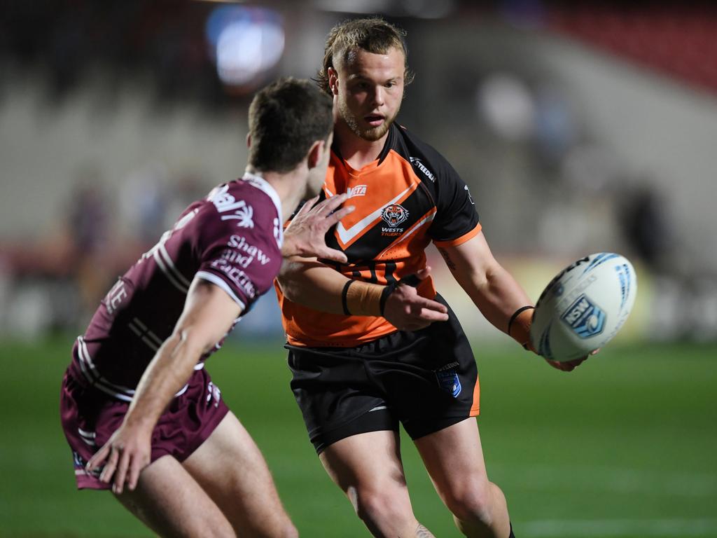 Josh Feledy of the Wests Tigers. Picture: NRL Photos/Anthony Kourembanas