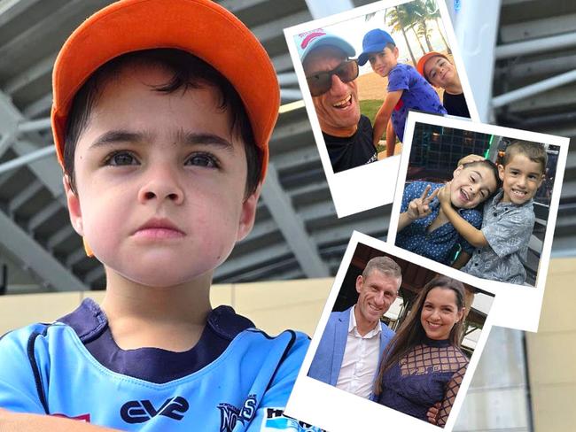 Liam Layt, the six-year-old son of jockey Adrian Layt and wife Carolina (inset, bottom right), has incurable Duchenne muscular dystrophy. Pictures: Supplied