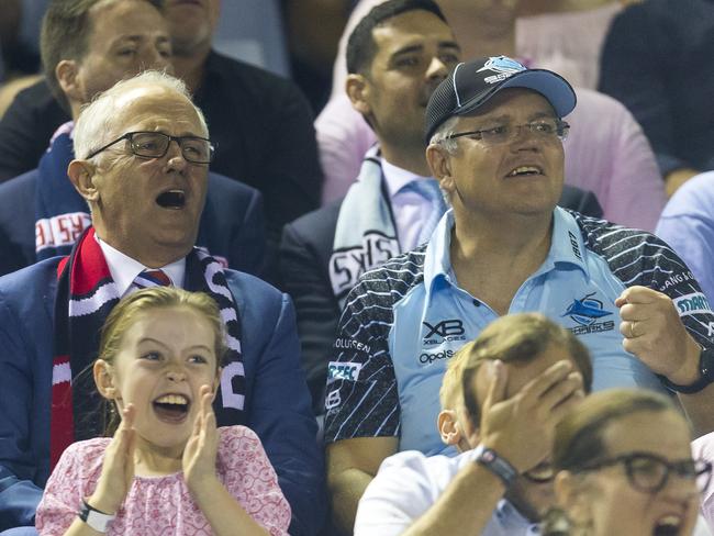 Prime Minister Malcolm Turnbull with treasurer Scott Morrison at Shark Park,