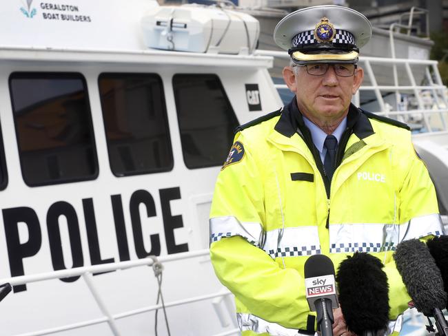 plane rescue operation press conference at Hobart docks, with Tasmanian police inspector Lee Renshaw, head of water division