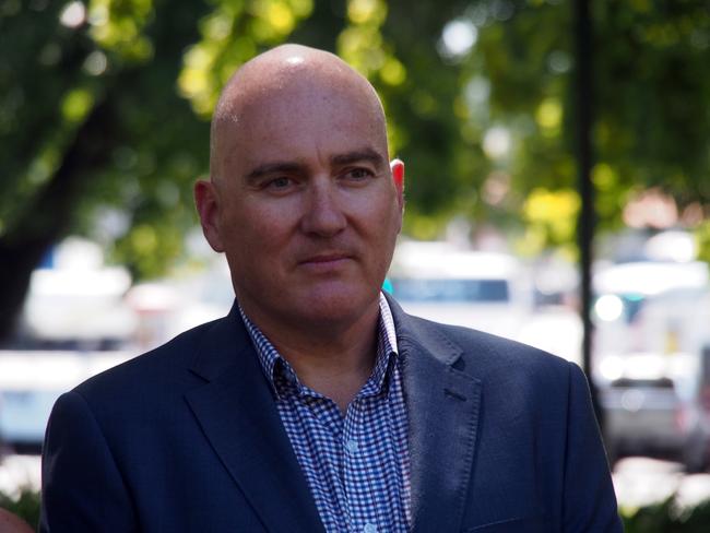 TCCI chief Michael Bailey at the launch of a report into restoring the size of the lower house of the Tasmanian Parliament to 35 seats on Parliament Lawns on Tuesday. February 25, 2020.