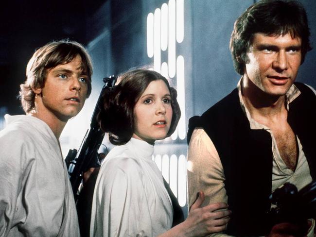 Star Wars stars (from left) Mark Hamill (Luke Skywalker), Carrie Fisher (Princess Leia) and Harrison Ford (Han Solo). Picture: Supplied