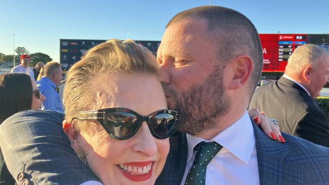 Queenslanders Mitch and Lorilie Cunningham after the mother and son team won the Group 1 Stradbroke Handicap with Stefi Magnetica. Picture: Ben Dorries.