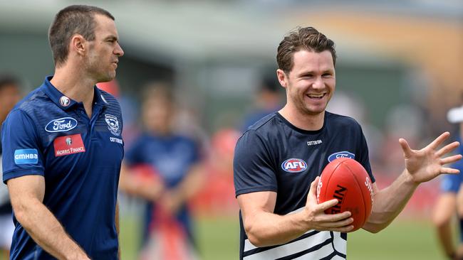 Patrick Dangerfield, right, is a lock in The Phantom’s SuperCoach team, even if he misses in Round 1.